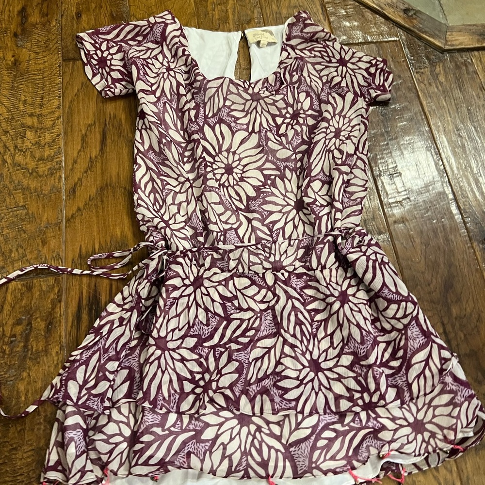 Elizabeth and James Plum and Cream Floral Silk Dress